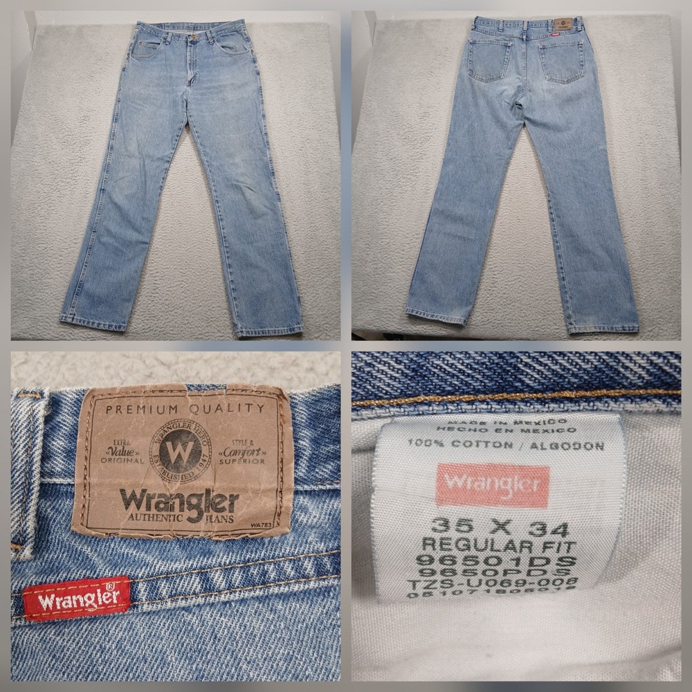 Wrangler Authentic Jeans Men's 35x34 Regular Fit‎ Blue Denim Made in Mexico